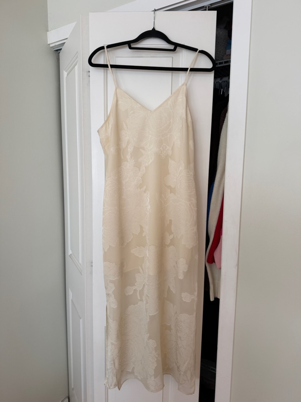 Leith Cream Floral Jacquard Slip Dress